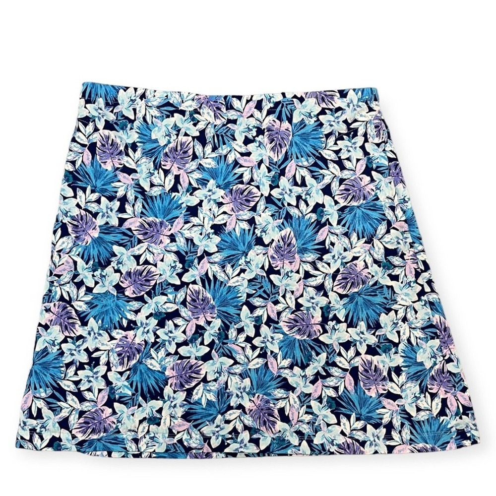 J Jill Floral Mini Skirt Blue Purple Elastic Waist Pull On Pockets Sz Medium - Picture 2 of 4
